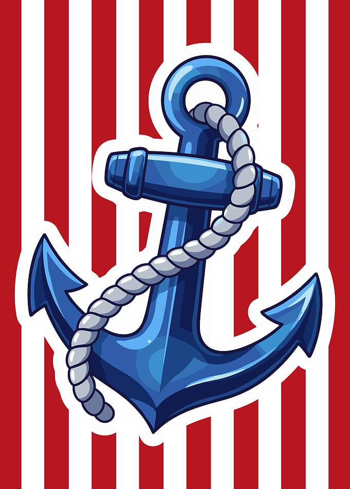 Blue Nautical Anchor with Rope