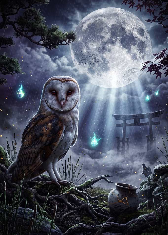 Owl Moon Fantasy Japanese Art