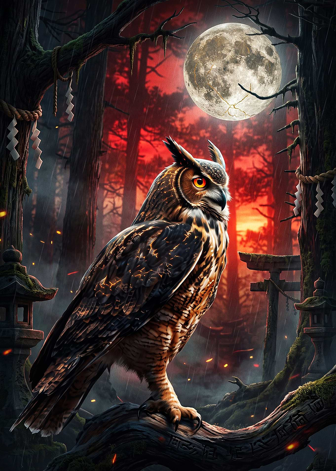 Owl Forest Moon Dark Fantasy Art