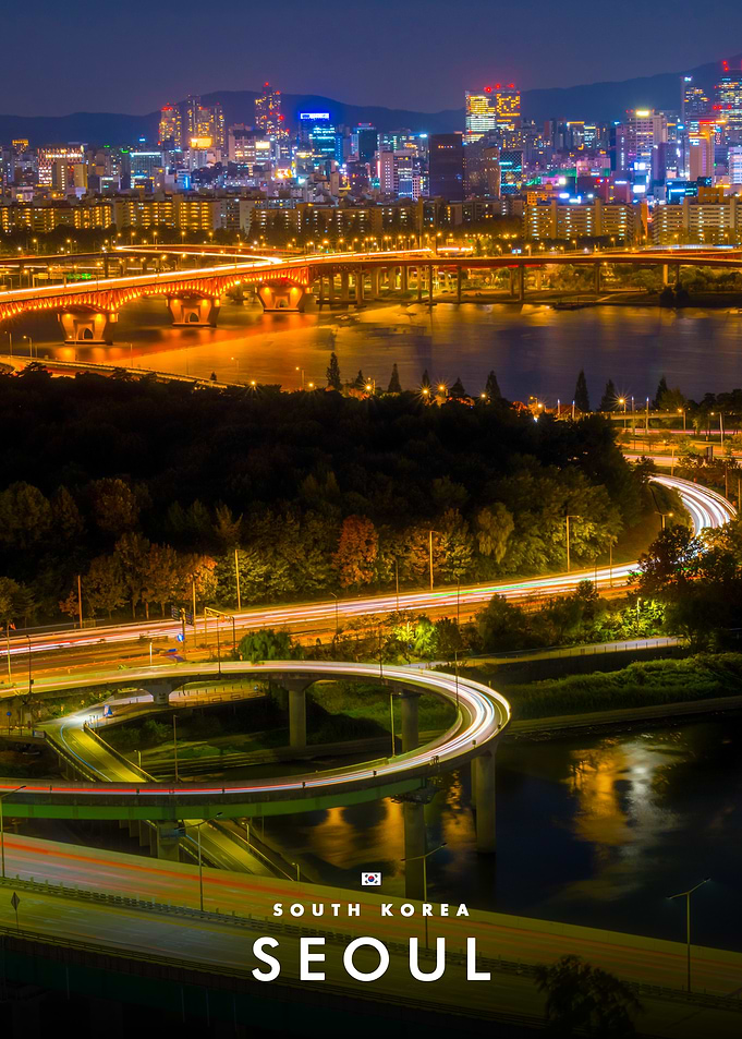 Seoul Night Cityscape with Light Trails