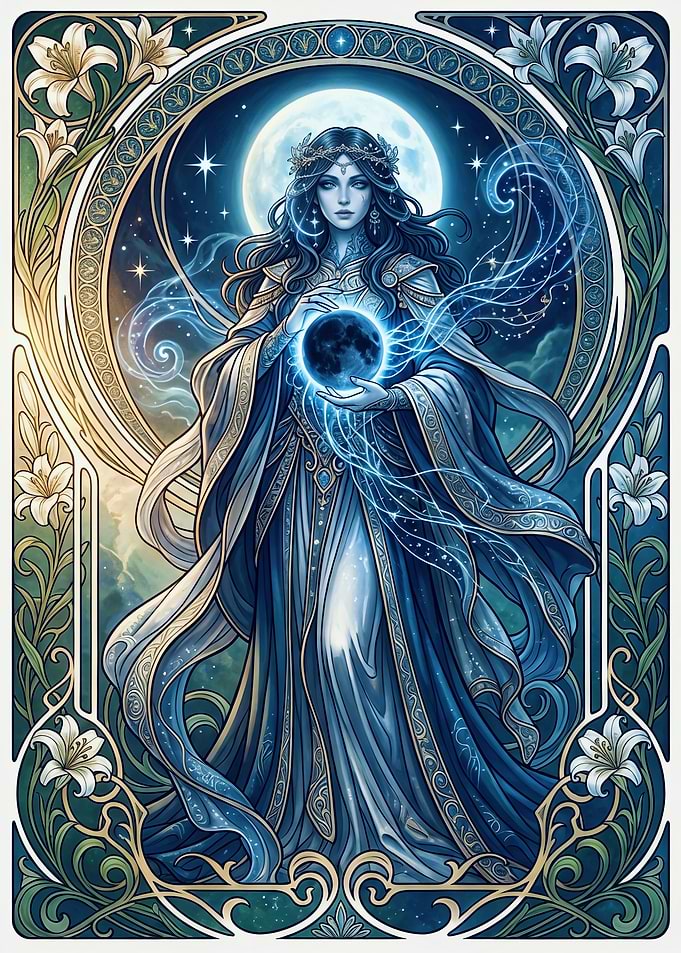 Art Nouveau Moon Goddess Illustration
