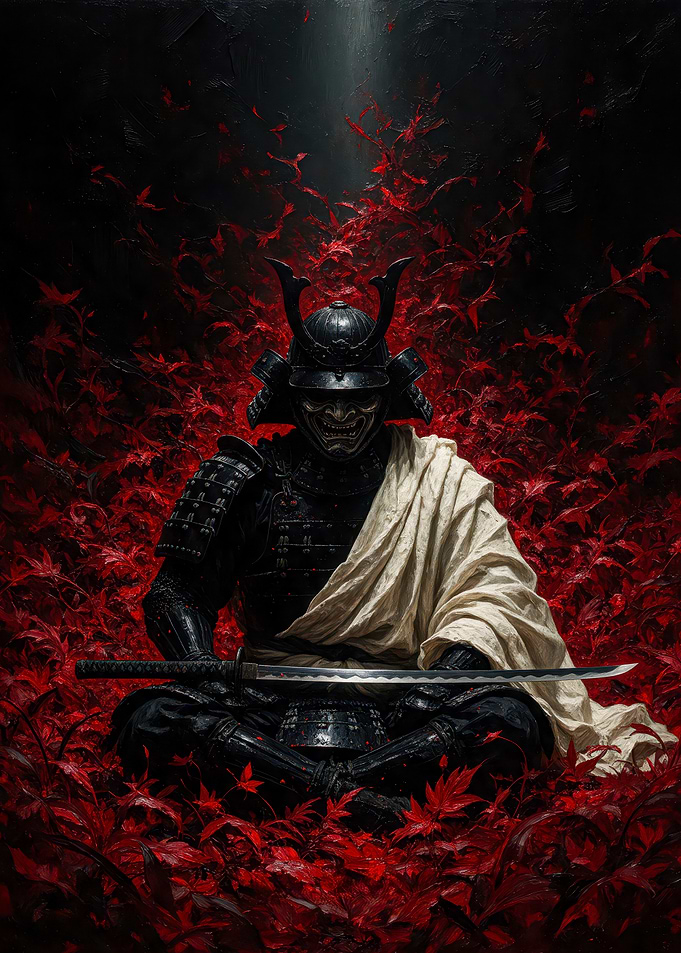 Samurai in Red Maple Leaves