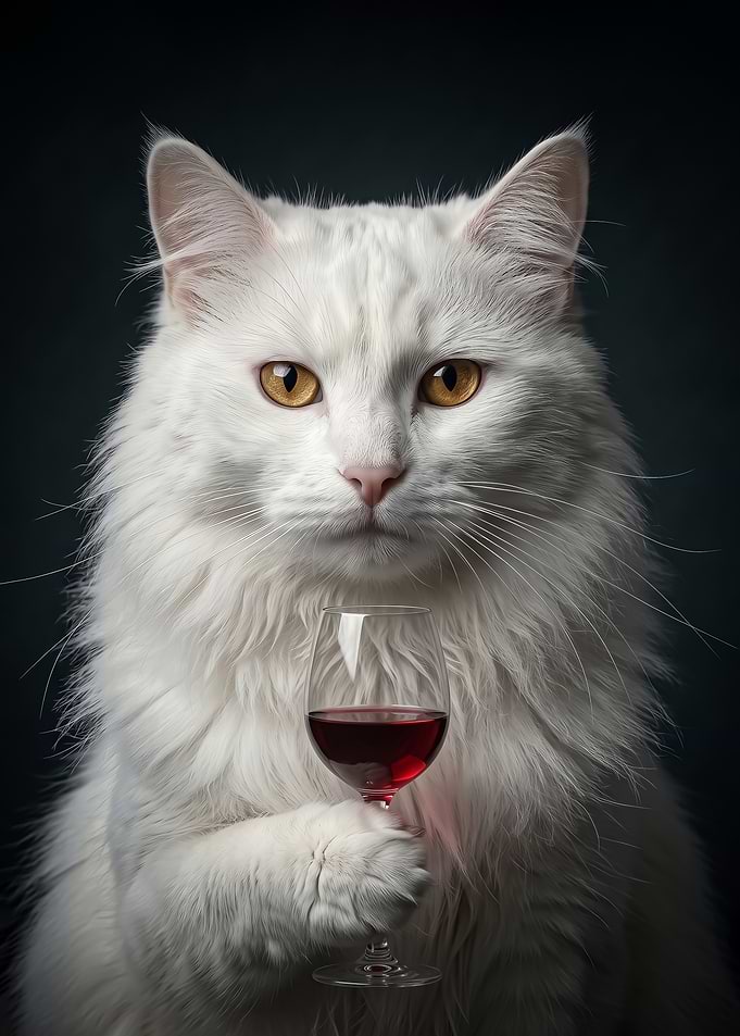 Sophisticated White Cat With Wine poster