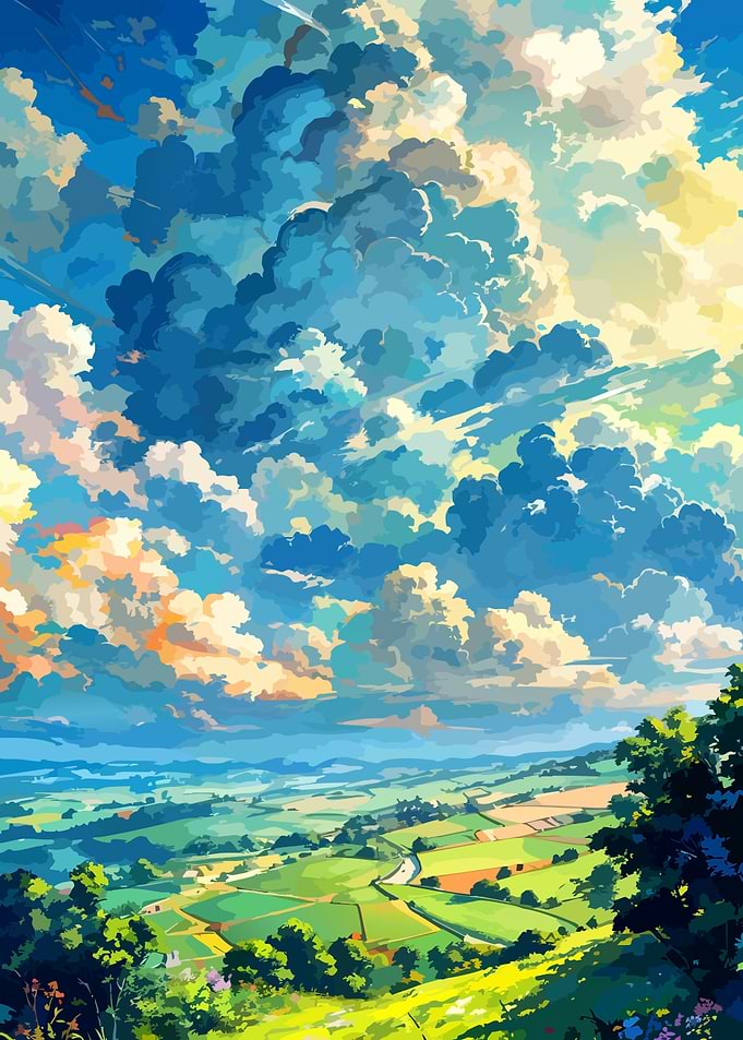 Vibrant Anime Style Summer Landscape