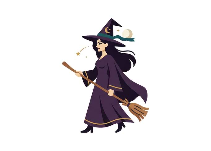 Elegant Witch with Broomstick Illustration