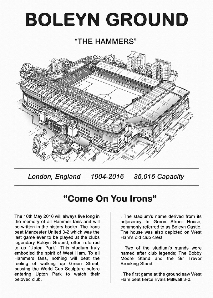 Boleyn Ground Stadium Architectural Print