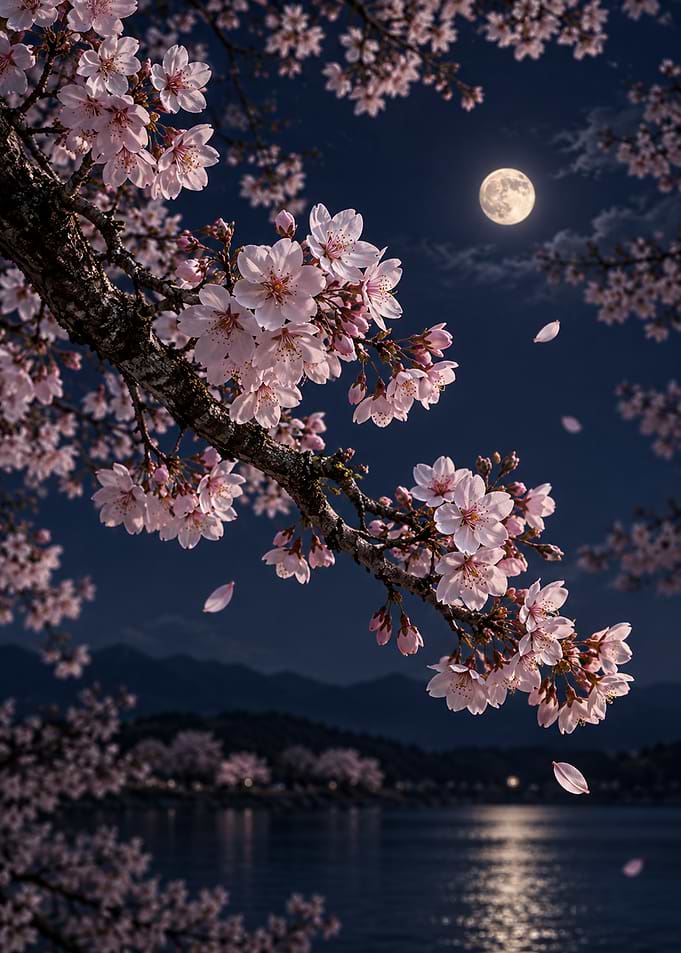 Full Moon Over Cherry Blossoms