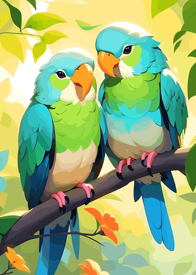 Two Colorful Parrots on a Branch