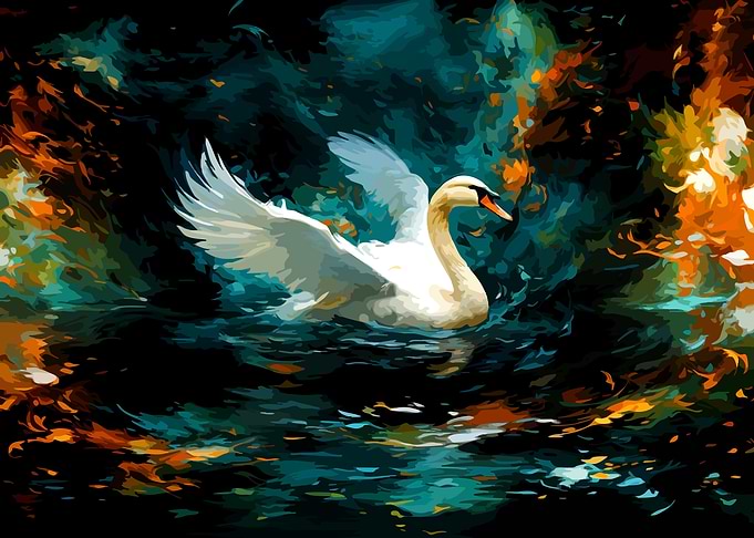 Elegant White Swan in Abstract Waters