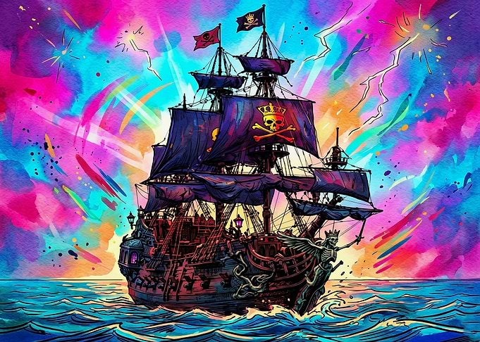 Psychedelic Pirate Ship at Sea
