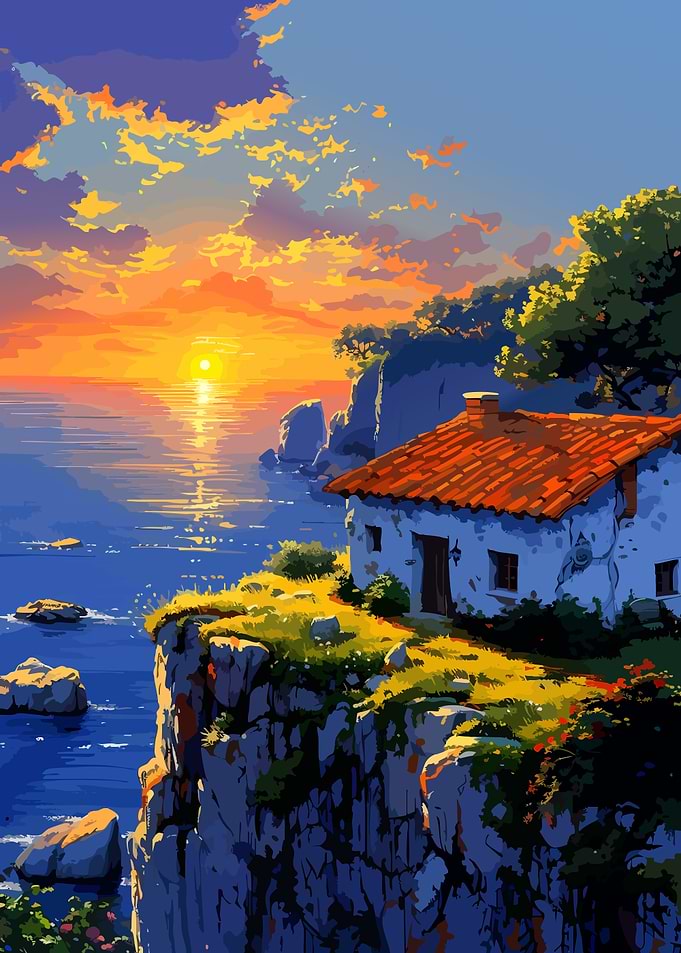 Coastal Cottage at Sunset