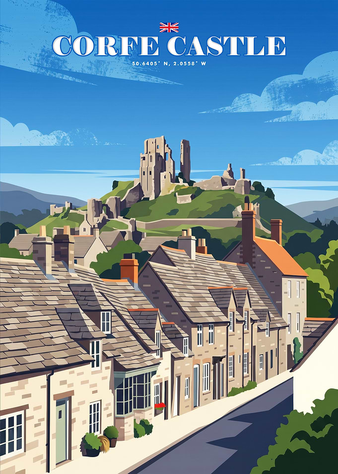 Corfe Castle Vintage Travel Poster