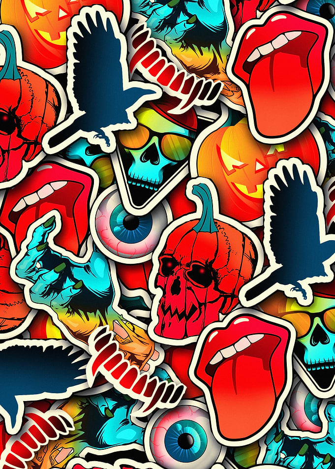 Halloween Horror Sticker Collage Pattern