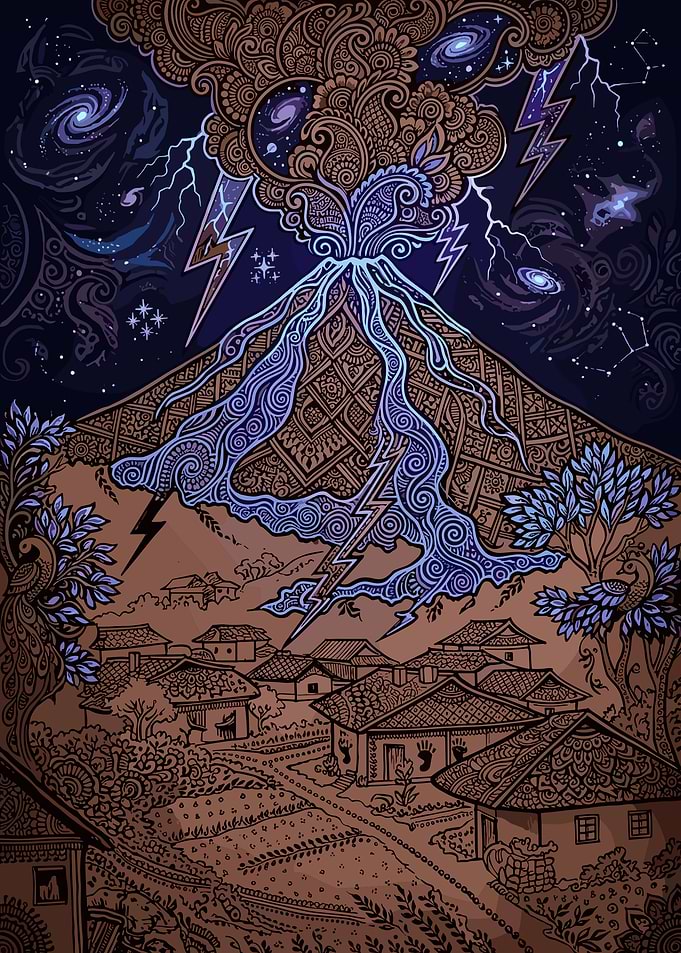 Ornate Mandala Style Volcanic Eruption