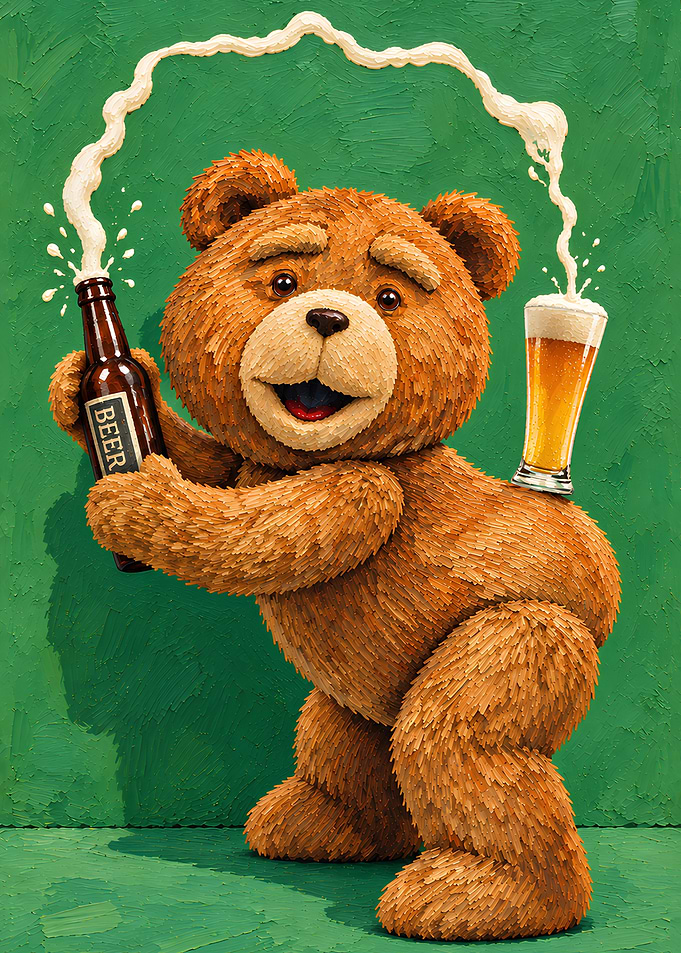 Ted Bear Drinking Beer