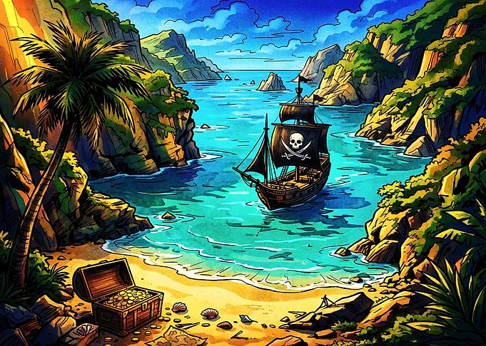 Pirate Ship in Tropical Cove
