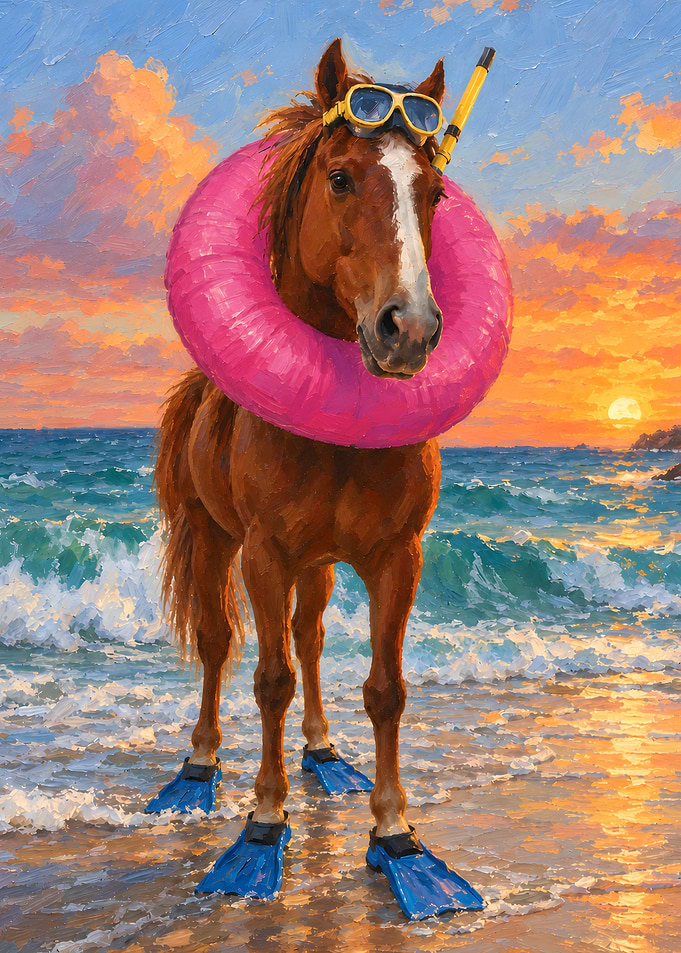 Horse Ready for Snorkeling at Sunset