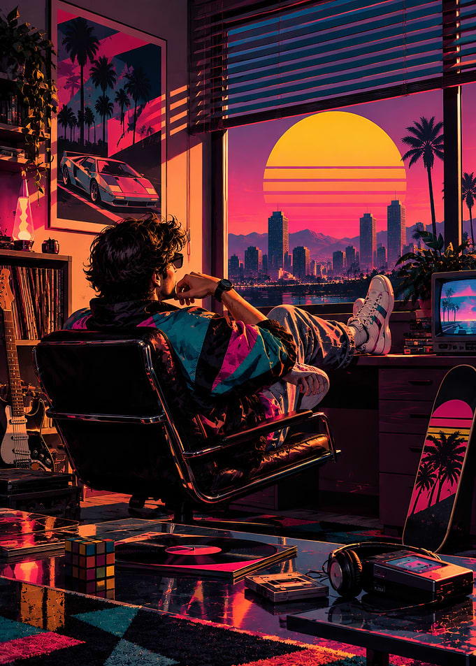 Retro Synthwave Aesthetic Room Scene Retro 80s