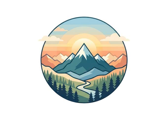 Minimalist Mountain Landscape Circle Illustration