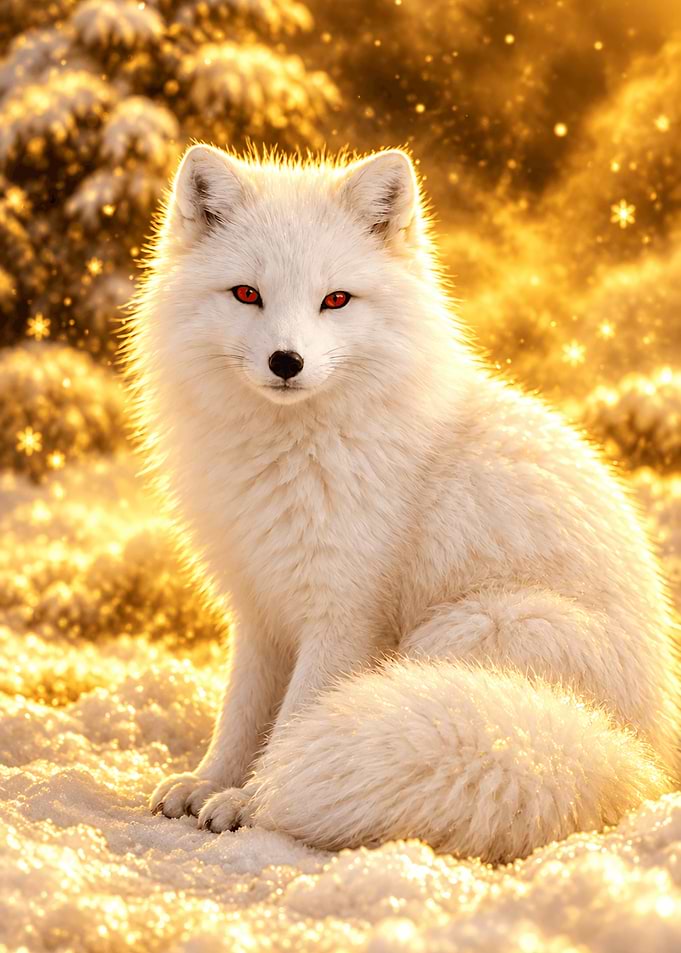 Arctic Fox with Glowing Red Eyes