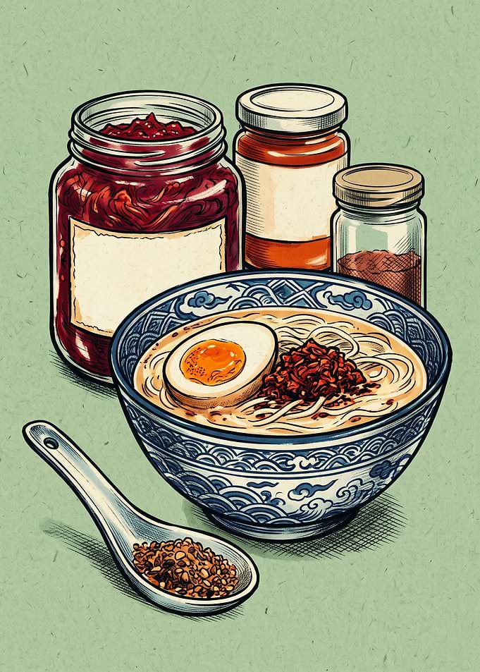 Ramen Bowl Noodle Vintage Comic Art Japanese Food Restaurant Kitchen Wall Decor Print