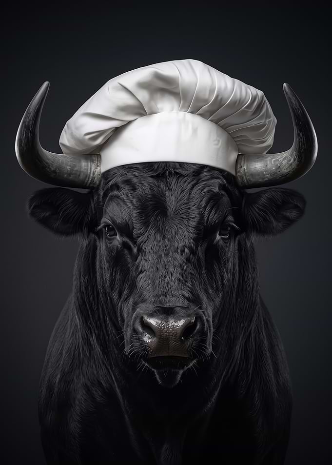 Black Bull Wearing a Chef Hat poster