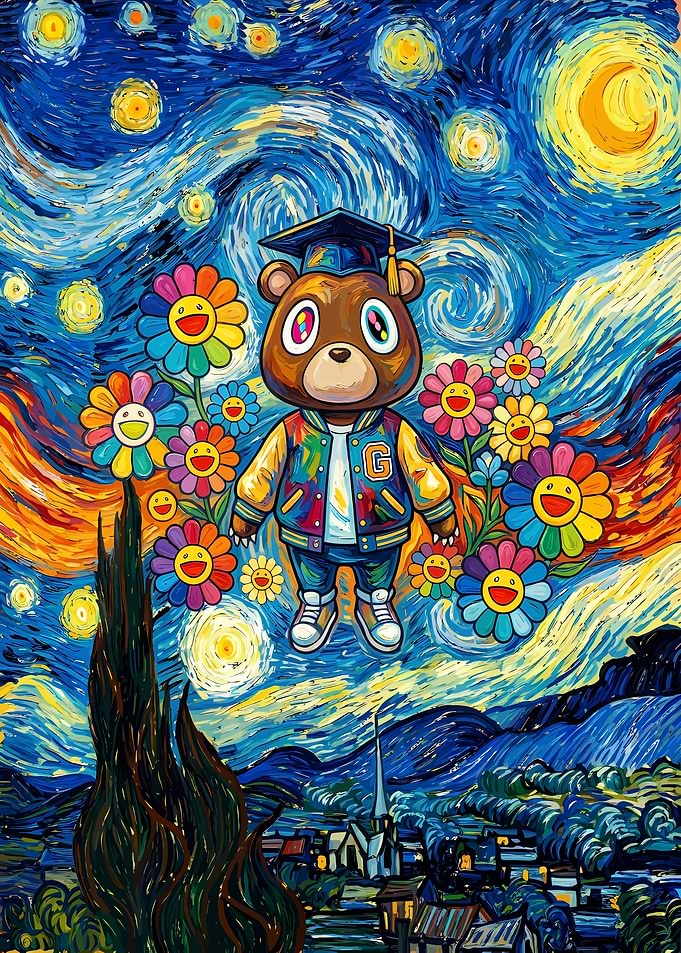 Graduation Bear in Starry Night