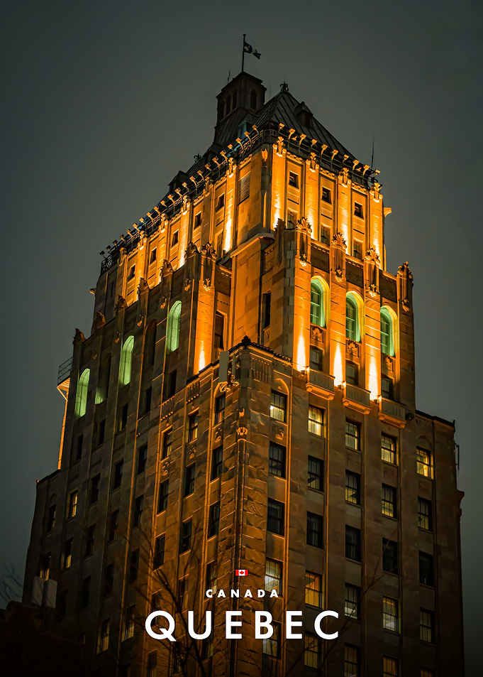 Illuminated Historic Building in Quebec