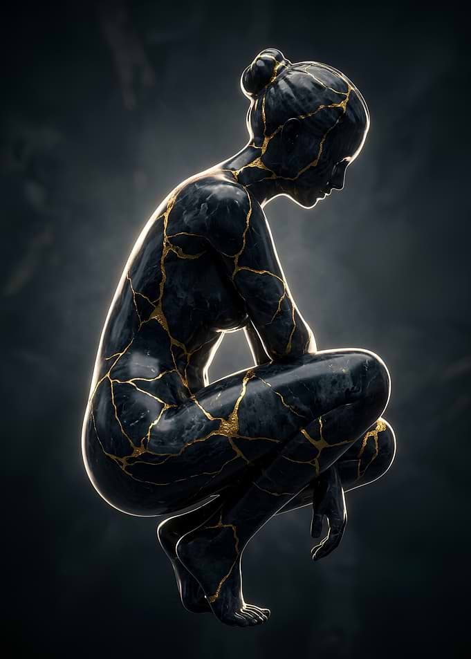 Kintsugi Style Marble Female Statue