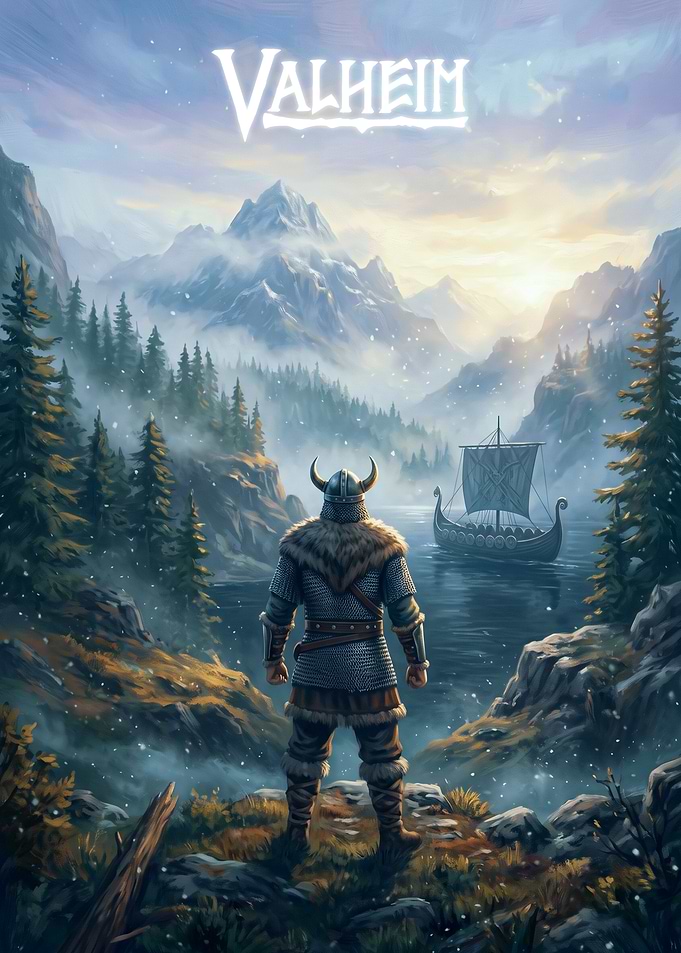 Valheim Viking Warrior and Longship
