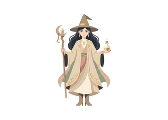 Elegant Witch with Staff and Potion