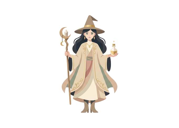 Elegant Witch with Staff and Potion