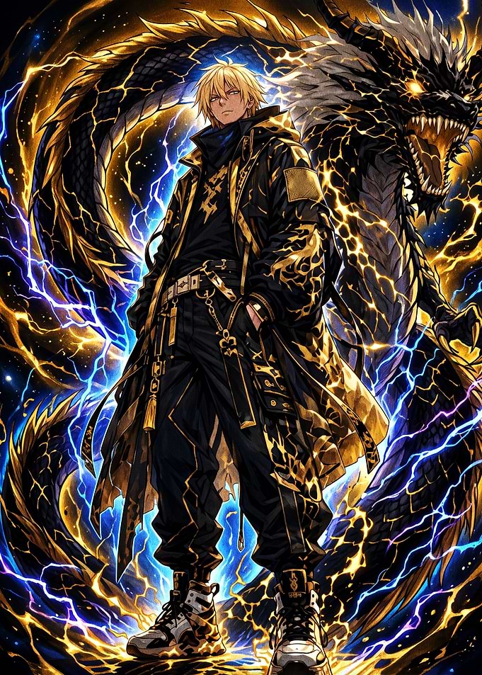 Anime Warrior with Golden Dragon Aura