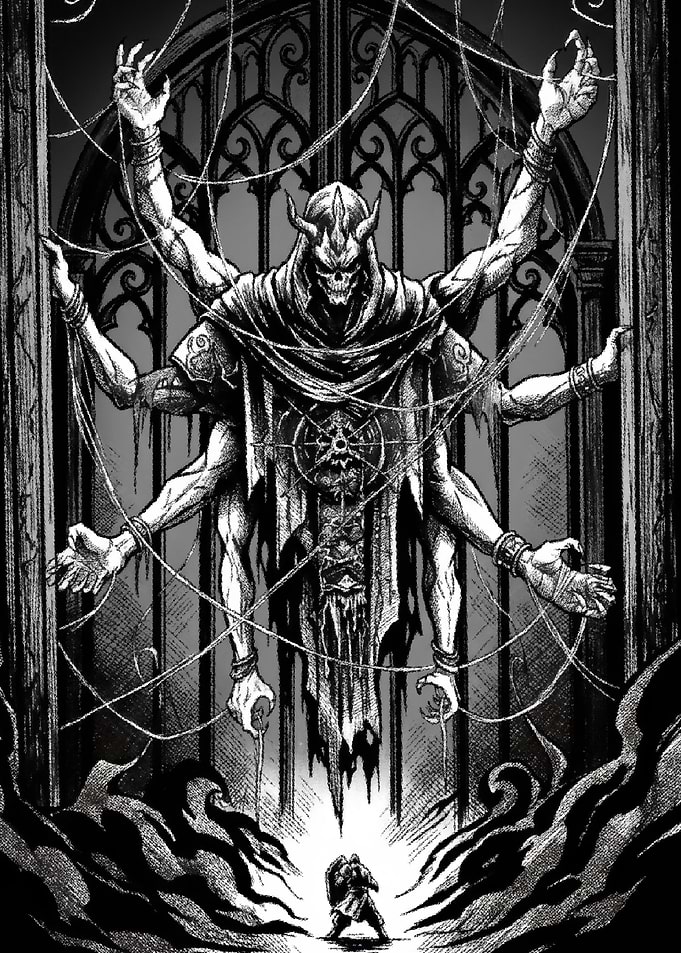 Six-Armed Skeleton Demon Confronting Warrior