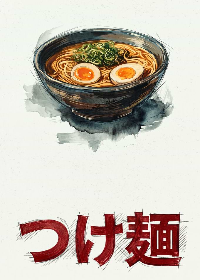 Ramen Noodles Japanese Watercolor Art Bowl Soft Boiled Egg Foodie Kitchen Wall Print