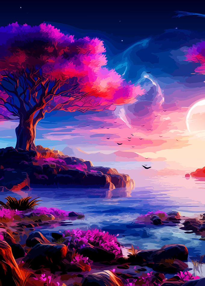 Vibrant Surreal Sunset Landscape