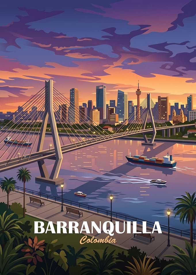 Barranquilla Colombia Cityscape Travel Poster