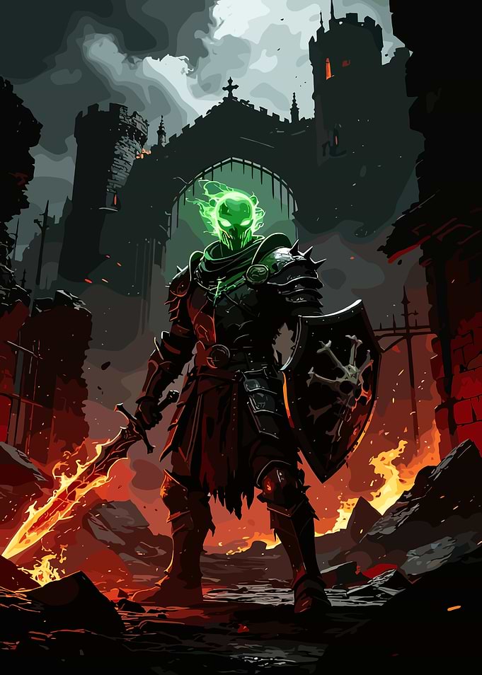 Ghost Knight in Burning Castle Ruins