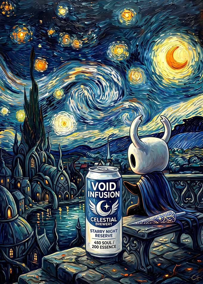 Hollow Knight Starry Night Beer Art
