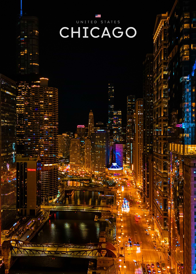 Chicago Cityscape Night View Poster