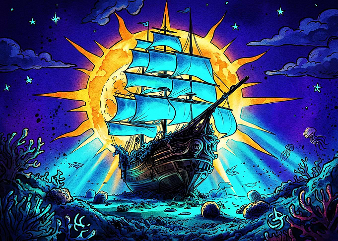 Sunken Ship Under Glowing Sun