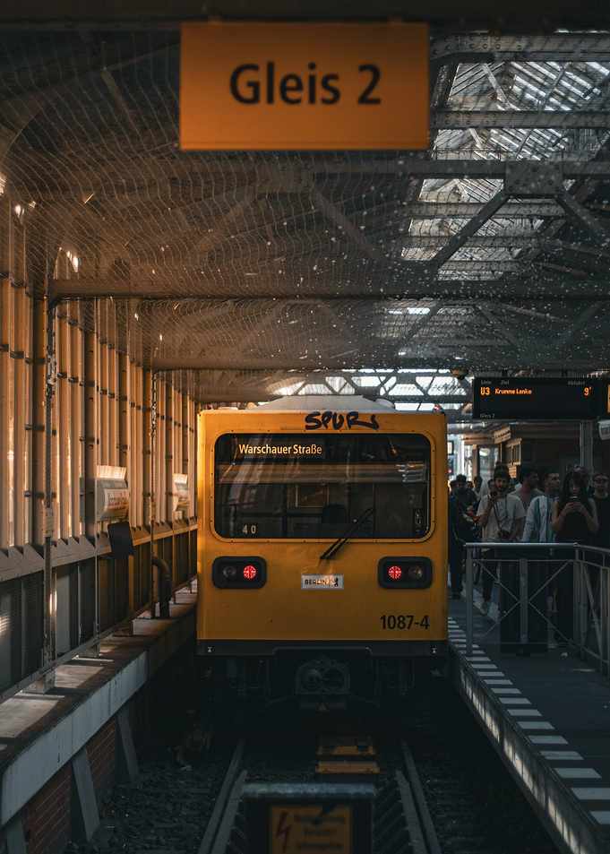 Yellow Berlin U-Bahn Train Close to East Side Gallery