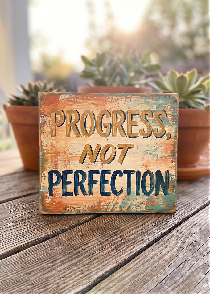 Progress Not Perfection Inspirational Wooden Sign