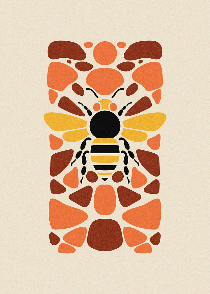 Minimalist Bee Illustration with Geometric Shapes
