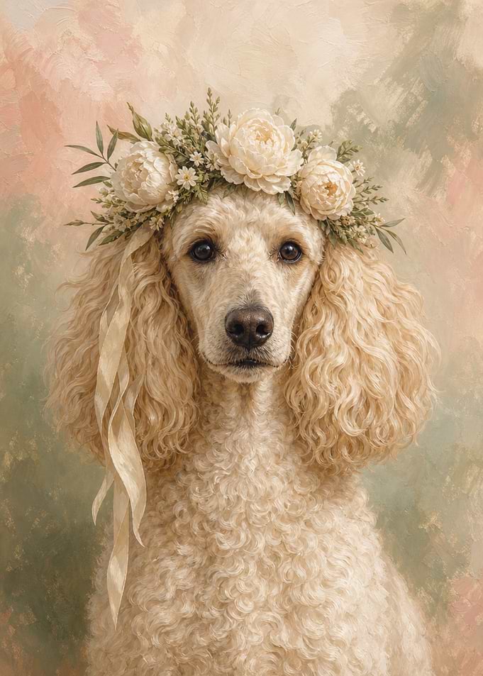 Poodle Wall Art — Boho Flower Crown Portrait
