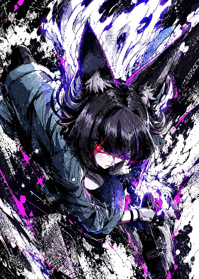 Dynamic Anime Girl with Fox Ears