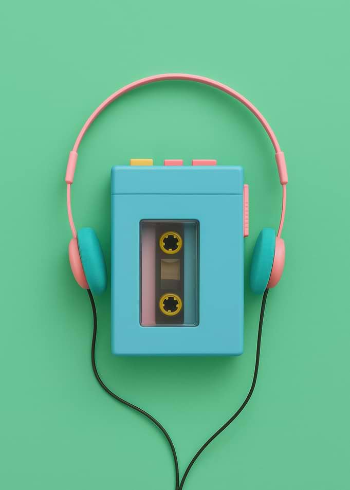Pastel Retro Cassette Player and Headphones