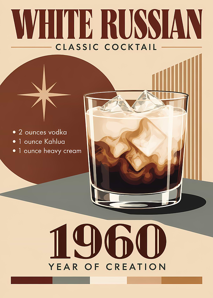 White Russian Cocktail Vintage Poster