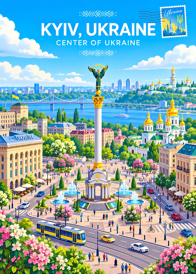 Kyiv Ukraine Cityscape Travel Poster