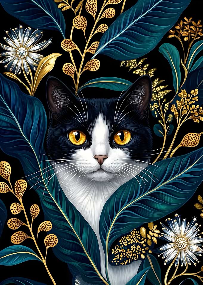 Tuxedo Cat Amidst Golden Foliage